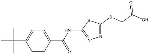 2-[(5-{[4-(tert-butyl)benzoyl]amino}-1,3,4-thiadiazol-2-yl)sulfanyl]acetic acid Struktur