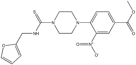 methyl 4-(4-{[(2-furylmethyl)amino]carbothioyl}piperazino)-3-nitrobenzenecarboxylate Struktur