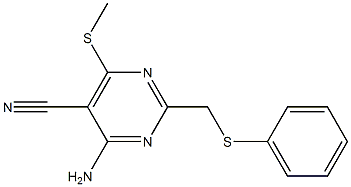 4-amino-6-(methylsulfanyl)-2-[(phenylsulfanyl)methyl]-5-pyrimidinecarbonitrile Struktur