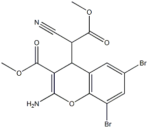 methyl 2-amino-6,8-dibromo-4-(1-cyano-2-methoxy-2-oxoethyl)-4H-chromene-3-carboxylate 化学構造式