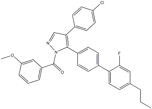 [4-(4-chlorophenyl)-5-(2'-fluoro-4'-propyl[1,1'-biphenyl]-4-yl)-1H-pyrazol-1-yl](3-methoxyphenyl)methanone Struktur