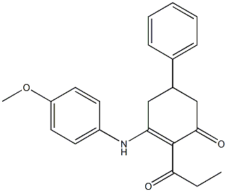 3-(4-methoxyanilino)-5-phenyl-2-propionyl-2-cyclohexen-1-one 结构式