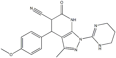 4-(4-methoxyphenyl)-3-methyl-6-oxo-1-(1,4,5,6-tetrahydro-2-pyrimidinyl)-4,5,6,7-tetrahydro-1H-pyrazolo[3,4-b]pyridine-5-carbonitrile,,结构式