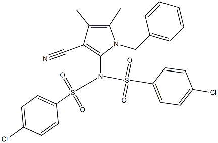 N-(1-benzyl-3-cyano-4,5-dimethyl-1H-pyrrol-2-yl)-4-chloro-N-[(4-chlorophenyl)sulfonyl]benzenesulfonamide 化学構造式