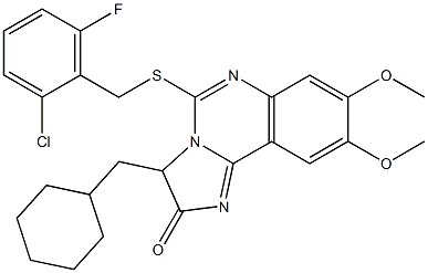 5-[(2-chloro-6-fluorobenzyl)sulfanyl]-3-(cyclohexylmethyl)-8,9-dimethoxyimidazo[1,2-c]quinazolin-2(3H)-one,,结构式