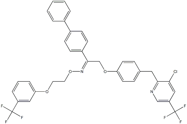 1-[1,1'-biphenyl]-4-yl-2-(4-{[3-chloro-5-(trifluoromethyl)-2-pyridinyl]methyl}phenoxy)-1-ethanone O-{2-[3-(trifluoromethyl)phenoxy]ethyl}oxime Structure