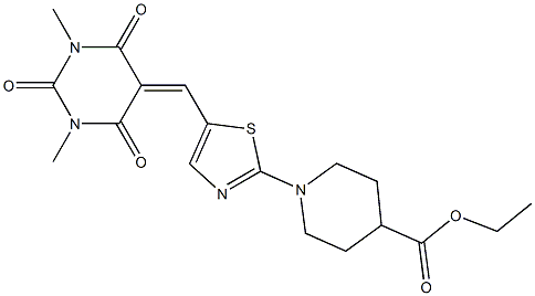  ethyl 1-(5-{[1,3-dimethyl-2,4,6-trioxotetrahydro-5(2H)-pyrimidinyliden]methyl}-1,3-thiazol-2-yl)-4-piperidinecarboxylate