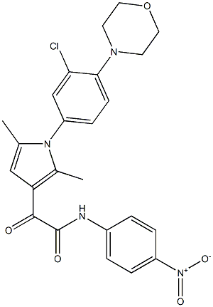 2-[1-(3-chloro-4-morpholinophenyl)-2,5-dimethyl-1H-pyrrol-3-yl]-N-(4-nitrophenyl)-2-oxoacetamide,,结构式