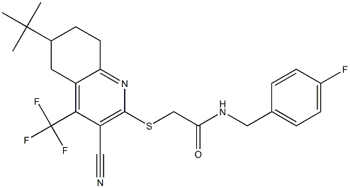 2-{[6-(tert-butyl)-3-cyano-4-(trifluoromethyl)-5,6,7,8-tetrahydro-2-quinolinyl]sulfanyl}-N-(4-fluorobenzyl)acetamide 结构式
