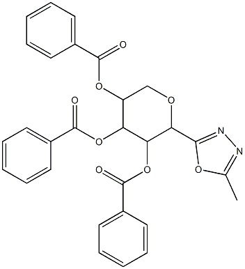 4,5-di(benzoyloxy)-2-(5-methyl-1,3,4-oxadiazol-2-yl)tetrahydro-2H-pyran-3-yl benzoate Struktur