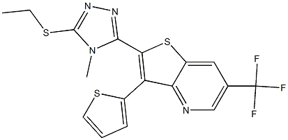 2-[5-(ethylsulfanyl)-4-methyl-4H-1,2,4-triazol-3-yl]-3-(2-thienyl)-6-(trifluoromethyl)thieno[3,2-b]pyridine 化学構造式