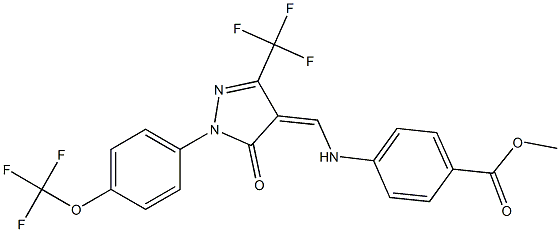 methyl 4-({[5-oxo-1-[4-(trifluoromethoxy)phenyl]-3-(trifluoromethyl)-1,5-dihydro-4H-pyrazol-4-yliden]methyl}amino)benzenecarboxylate 化学構造式