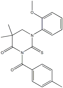 1-(2-methoxyphenyl)-5,5-dimethyl-3-(4-methylbenzoyl)-2-thioxohexahydropyrimidin-4-one 结构式