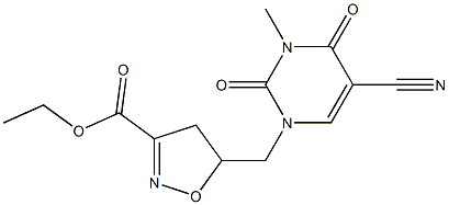 ethyl 5-{[5-cyano-3-methyl-2,4-dioxo-3,4-dihydro-1(2H)-pyrimidinyl]methyl}-4,5-dihydro-3-isoxazole carboxylate 化学構造式