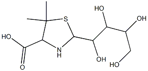 5,5-dimethyl-2-(1,2,3,4-tetrahydroxybutyl)-1,3-thiazolane-4-carboxylic acid 化学構造式