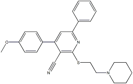 4-(4-methoxyphenyl)-6-phenyl-2-[(2-piperidinoethyl)sulfanyl]nicotinonitrile Struktur