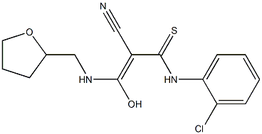 N1-(2-chlorophenyl)-2-cyano-3-hydroxy-3-[(tetrahydrofuran-2-ylmethyl)amino]prop-2-enethioamide Struktur