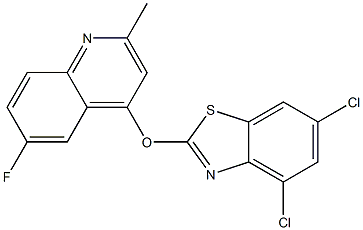 4,6-dichloro-2-[(6-fluoro-2-methyl-4-quinolyl)oxy]-1,3-benzothiazole 结构式