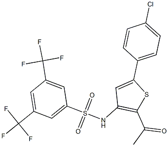 N1-[2-acetyl-5-(4-chlorophenyl)-3-thienyl]-3,5-di(trifluoromethyl)benzene-1 -sulfonamide Structure