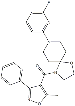 [8-(6-fluoro-2-pyridinyl)-1-oxa-4,8-diazaspiro[4.5]dec-4-yl](5-methyl-3-phenyl-4-isoxazolyl)methanone 化学構造式