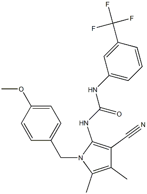 N-[3-cyano-1-(4-methoxybenzyl)-4,5-dimethyl-1H-pyrrol-2-yl]-N'-[3-(trifluoromethyl)phenyl]urea Struktur