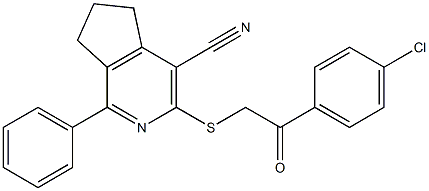 3-{[2-(4-chlorophenyl)-2-oxoethyl]sulfanyl}-1-phenyl-6,7-dihydro-5H-cyclopenta[c]pyridine-4-carbonitrile 结构式