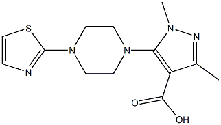 1,3-dimethyl-5-[4-(1,3-thiazol-2-yl)piperazin-1-yl]-1H-pyrazole-4-carboxylic acid,,结构式