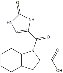 1-[(2-oxo-2,3-dihydro-1H-imidazol-4-yl)carbonyl]-octahydro-1H-indole-2-carboxylic acid 化学構造式