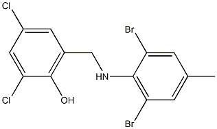 2,4-dichloro-6-{[(2,6-dibromo-4-methylphenyl)amino]methyl}phenol 化学構造式