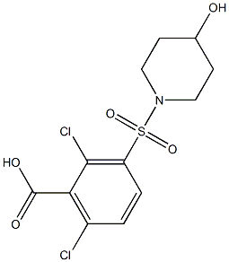 2,6-dichloro-3-[(4-hydroxypiperidine-1-)sulfonyl]benzoic acid 化学構造式