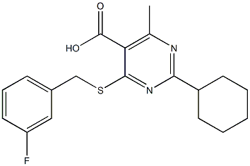 2-cyclohexyl-4-[(3-fluorobenzyl)thio]-6-methylpyrimidine-5-carboxylic acid,,结构式