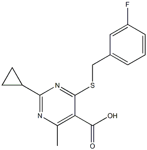 2-cyclopropyl-4-[(3-fluorobenzyl)thio]-6-methylpyrimidine-5-carboxylic acid,,结构式