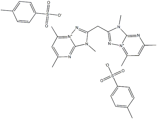 3,5,7-trimethyl-2-[(3,5,7-trimethyl-3H-[1,2,4]triazolo[1,5-a]pyrimidin-8-ium-2-yl)methyl]-3H-[1,2,4]triazolo[1,5-a]pyrimidin-8-ium bis(4-methylbenzenesulfonate) 结构式