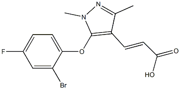 3-[5-(2-bromo-4-fluorophenoxy)-1,3-dimethyl-1H-pyrazol-4-yl]prop-2-enoic acid Struktur