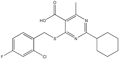 4-[(2-chloro-4-fluorobenzyl)thio]-2-cyclohexyl-6-methylpyrimidine-5-carboxylic acid 结构式