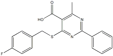 4-[(4-fluorobenzyl)thio]-6-methyl-2-phenylpyrimidine-5-carboxylic acid Struktur