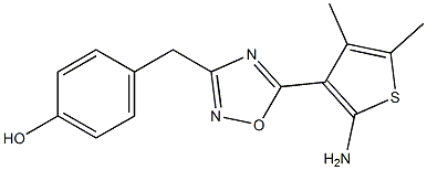 4-{[5-(2-amino-4,5-dimethylthiophen-3-yl)-1,2,4-oxadiazol-3-yl]methyl}phenol,,结构式