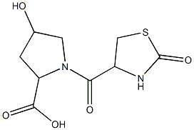 4-hydroxy-1-[(2-oxo-1,3-thiazolidin-4-yl)carbonyl]pyrrolidine-2-carboxylic acid,,结构式