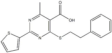 4-methyl-6-[(2-phenylethyl)thio]-2-thien-2-ylpyrimidine-5-carboxylic acid Struktur