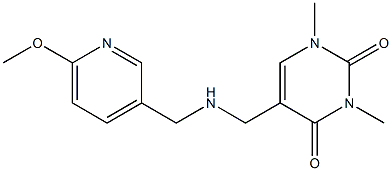 5-({[(6-methoxypyridin-3-yl)methyl]amino}methyl)-1,3-dimethyl-1,2,3,4-tetrahydropyrimidine-2,4-dione Struktur