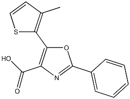 5-(3-methylthiophen-2-yl)-2-phenyl-1,3-oxazole-4-carboxylic acid 化学構造式