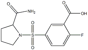 5-[(2-carbamoylpyrrolidine-1-)sulfonyl]-2-fluorobenzoic acid 化学構造式