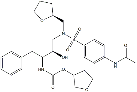 [(3S)-oxolan-3-yl] N-[(2S,3R)-4-[(4-acetamidophenyl)sulfonyl-[[(2S)-oxolan-2-yl]methyl]amino]-3-hydroxy-1-phenyl-butan-2-yl]carbamate Struktur