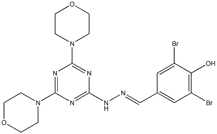 3,5-dibromo-4-hydroxybenzaldehyde [4,6-di(4-morpholinyl)-1,3,5-triazin-2-yl]hydrazone,,结构式