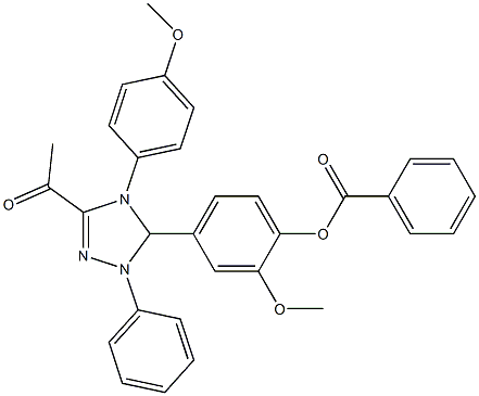 4-[3-acetyl-4-(4-methoxyphenyl)-1-phenyl-4,5-dihydro-1H-1,2,4-triazol-5-yl]-2-methoxyphenyl benzoate,,结构式