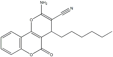 2-amino-4-hexyl-5-oxo-4H,5H-pyrano[3,2-c]chromene-3-carbonitrile,,结构式