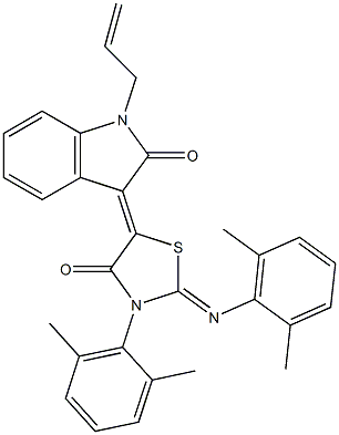 1-allyl-3-{3-(2,6-dimethylphenyl)-2-[(2,6-dimethylphenyl)imino]-4-oxo-1,3-thiazolidin-5-ylidene}-1,3-dihydro-2H-indol-2-one Struktur