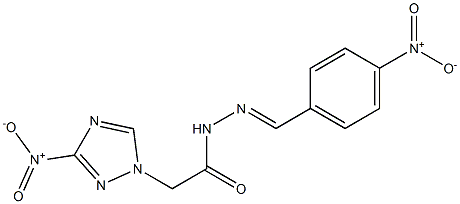 N'-{4-nitrobenzylidene}-2-{3-nitro-1H-1,2,4-triazol-1-yl}acetohydrazide 化学構造式