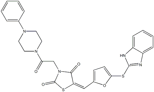 5-{[5-(1H-benzimidazol-2-ylsulfanyl)-2-furyl]methylene}-3-[2-oxo-2-(4-phenylpiperazin-1-yl)ethyl]-1,3-thiazolidine-2,4-dione Structure