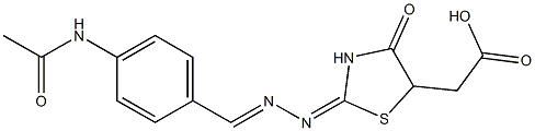 (2-{[4-(acetylamino)benzylidene]hydrazono}-4-oxo-1,3-thiazolidin-5-yl)acetic acid Struktur